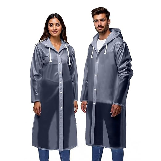 Unisex Long Raincoat with Hood for Men & Women | Waterproof, Reusable, Lightweight Monsoon Wear with Front Button Closure-image-30