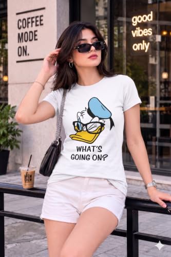 Image of Preneum Women's Graphic Printed T-Shirt, Round Neck Half Sleeve Casual Slim Fit Cotton Blend Tee, College, Office & Travel