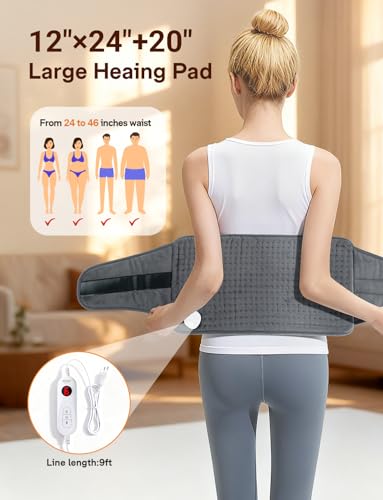 ALLJOY Heating Pad for Back Pain Relief, 12\"x44\" Large Heating Pad for Period Cramp, Electric Heating Pads Wrap for Lower Back Neck Shoulders Back Warmer with 10 Heat Levels & 4 Timers Auto Off