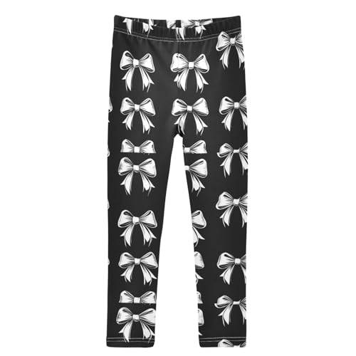 Black White Bow Girls Leggings Kids Yoga Pants Dance Active Tights 4T