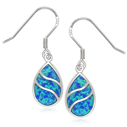 Beaux Bijoux 925 Sterling Silver Created Blue Opal Teardrop Dangle Earrings