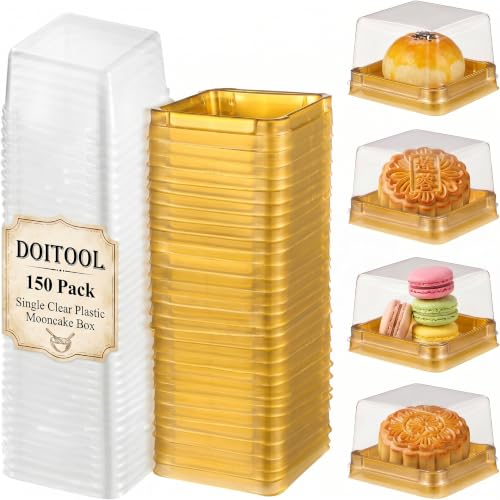 Image of DOITOOL 150 Pack Single Clear Plastic Mooncake Box with Transparent Lids, Square Moon Cake Trays Mooncake Packaging Boxes, Muffins Dome Box Transparent Dessert Boxes (2.1x 2.1x1.5inch)