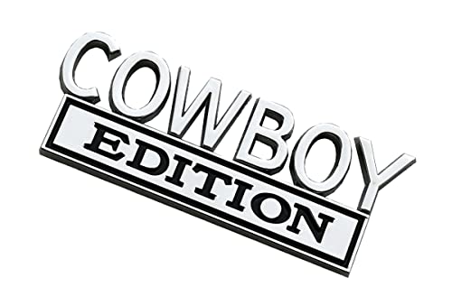 Image of 2Pcs Cowboy Edition Emblems 3D Badge Sticker Decal Compatible with Vehicle, Car, Truck, SUV, Door Decoration (Chrome /Black)