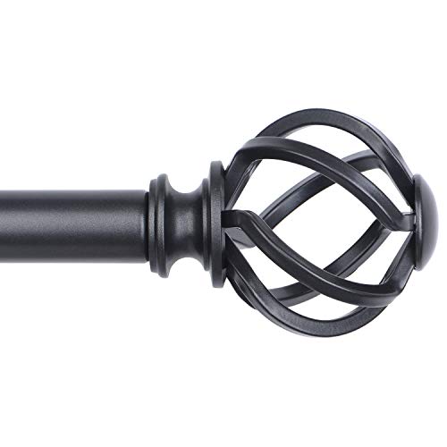 KAMANINA Antique Silver Curtain Rod 32 to 58 inch(2.6-4.8ft), 1 inch Adjustable Single Curtain Rods for Windows 28 to 48 inch, Decorative Drapery Rod with Twisted Cage Ends