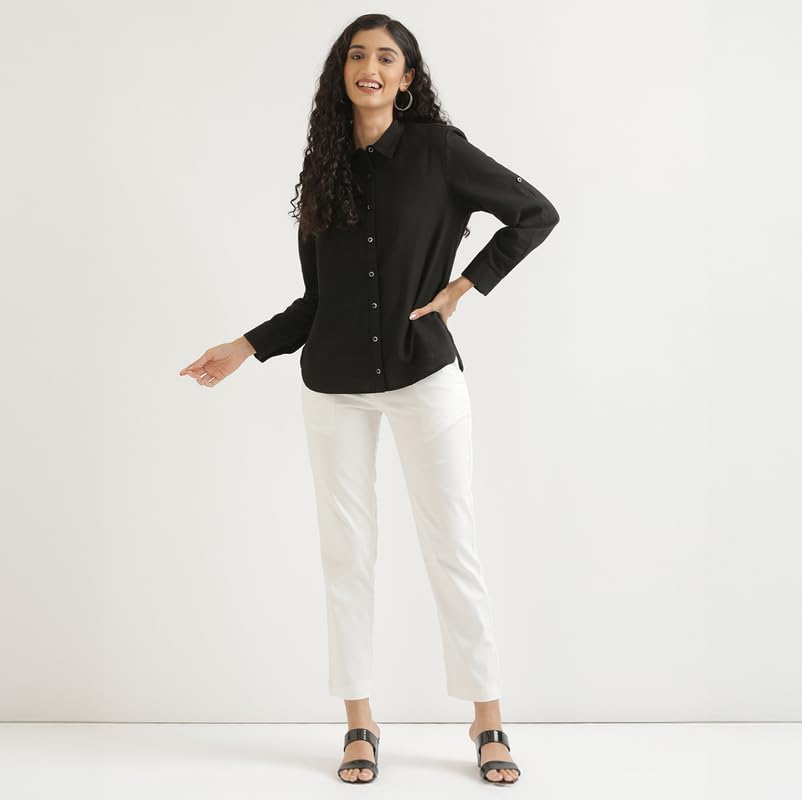 Image of SAADAA Airy Linen Shirt | Solid Regular Fit Casual Shirts Stylish for Women