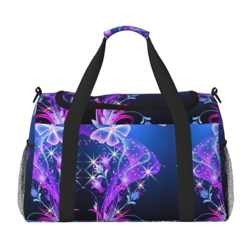 Bolsa de viaje de mariposas moradas para tus días de playa y gimnasio