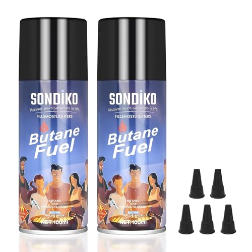 Sondiko Butane Refill, Premium Butane Fuel Canister 100ml, Premium Quality Fuel for Jet Flame Lighters and Torches(2 Can)