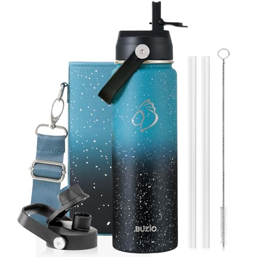 Image of BUZIO 24 oz Insulated Stainless Steel Water Bottle with Straw & Spout Lids