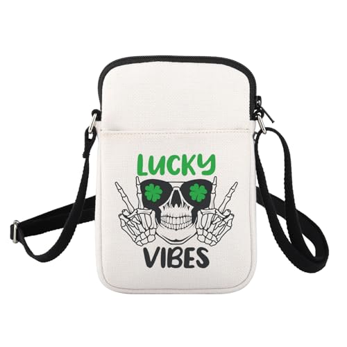 FUSTMW Skull Crossbody Bags for Women Gifts Four Leaf Lucky Cell Phone Purse with Shoulder Strap Wallet Purse