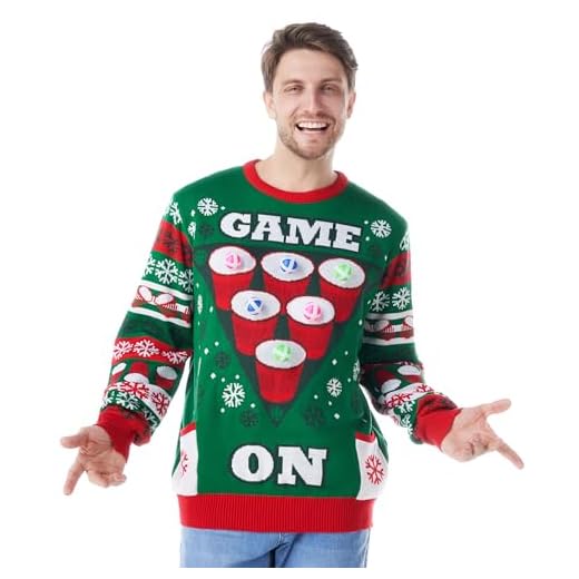 Giggling Getup Divertido Suéter Feo de Navidad para Hombre Con Juego de Animadora, Multicolor, M