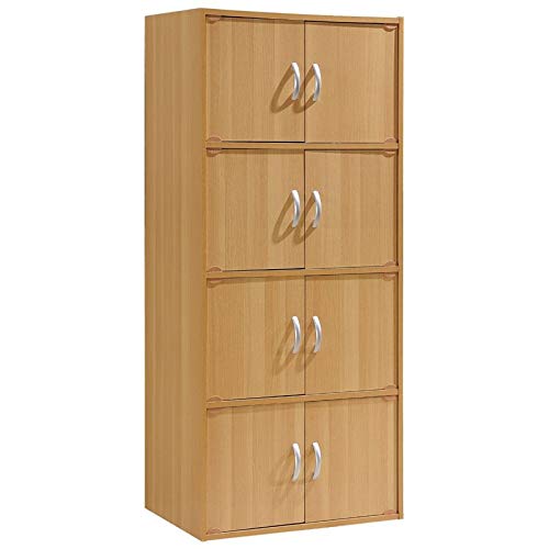 Hodedah 4-Shelf, 8-Door Bookcase Cabinet in Beech