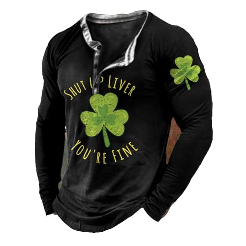 Men'S Shut Up Liver You'Re Fine Clover Vintage Funny Print Button Long Sleeve T-Shirt