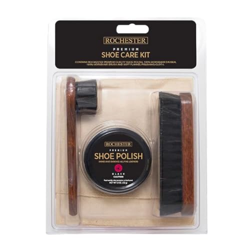 Rochester Premium Shoe Care Kit, Leather Shoe Care Kit with Black Shoe Polish, 100% Horsehair...