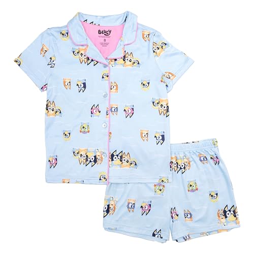 Bluey Girls' 2-Piece Loose-fit Button Down Pajama Set, Soft & Cute for Kids