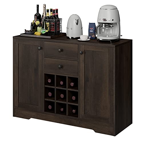 Hostack Coffee Bar Cabinet, Modern Farmhouse Buffet Sideboard Cabinet With Storage Drawers And Shelves, Liquor Cabinet With Removable Wine Rack For Kitchen, Dining Room, Living Room, Dark Brown #TOP8