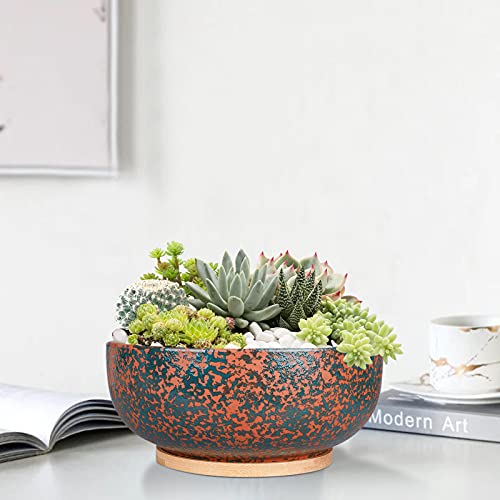 Fivepot 10 Inch Large Terracotta Planter Succulent Plant Bowl Deep Flower Pot Indoor And Outdoor Decor Drainage Bamboo Tray #TOP5