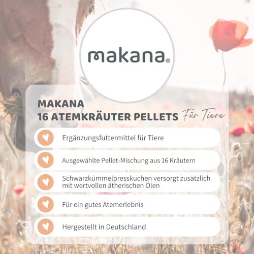 Makana 16 Atemkräuter Pellets für Pferde, mit Schwarzkümmel, 1000 g Beutel