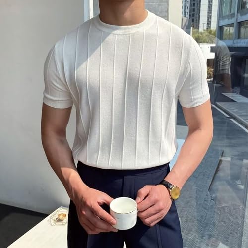 Men Round Neck Straight Pullover Tops Classic Short Sleeve Knit Sweater Summer Classic Comfortable Knitted Tees2