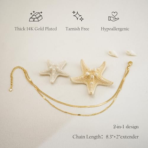 Ankle Bracelets for Women 14k Real Gold Silver Plated Anklets Freshwater Pearl Seashell Mermaid Heart Evil Eye Charms Adjustable Chain Waterproof Hypoallergenic Body Jewelry Cute Trendy Gifts 5