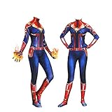 YiranYijiu Captain Marvel Superhero Suit Halloween Cosplay Costume Carol Danvers Spandex Bodysuit Zentai (Adults-L, Suit)