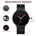 FIZILI Mens Watches Ultra-Thin Minimalist Waterproof-Fashion Wrist Watch for Men Unisex Dress with Stainless Steel Mesh Band-Red Hands