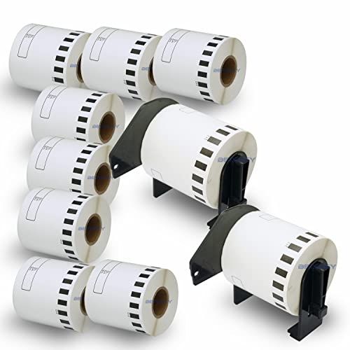 BETCKEY - 10 Cintas continua compatible con Brother DK22212, 62mm x 15,24m, etiquetas de papel térmico para impresoras de etiquetas QL - 10 Rollos + 2 soportes Cover