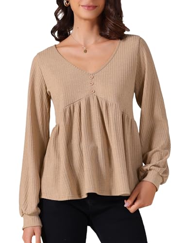 Allegra K Women's Knit Peplum Top V Neck Long Sleeve Ruffle Hem Pullover Sweater