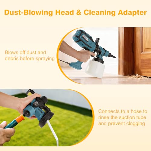 Image of Paint Sprayer, 1000W HVLP Spray Gun for Stain & Furniture, Blue | 1400ML sprayer with 3 brass nozzles, 3 patterns, adjustable flow, dust blowing head and easy-clean adapter
