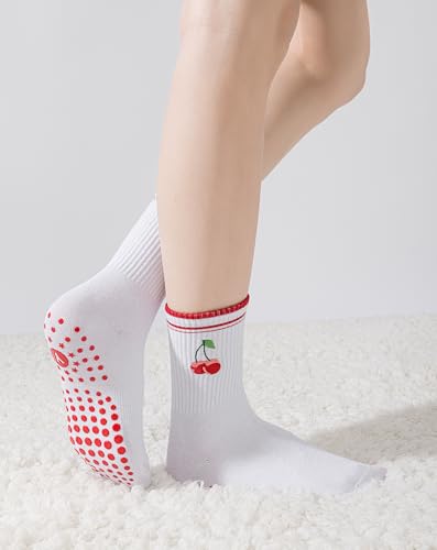 Yawlsow Pilates Grip Socks for Women Yoga Grippy Socks Cute Barre Non Skid Athletic Crew Sticky Sock Workout Hospital2