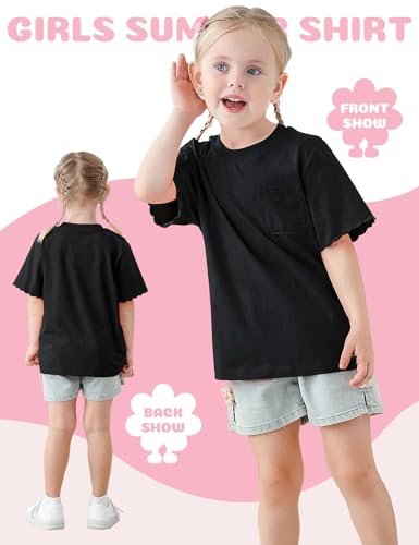 Girls Scalloped Edged Sleeves T-Shirts with Pocket 3-6 Years Casual Cotton Tee Tops Blouse2