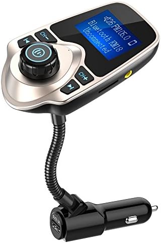 Nulaxy Bluetooth 5.4 Car Adapter, FM Transmitter with 1.44" LCD Screen Gold | Wireless FM Radio Player with Flexible Gooseneck, Noise Cancellating Fits Older Vehicles, Hands-Free Call Support USB/AUX/TF