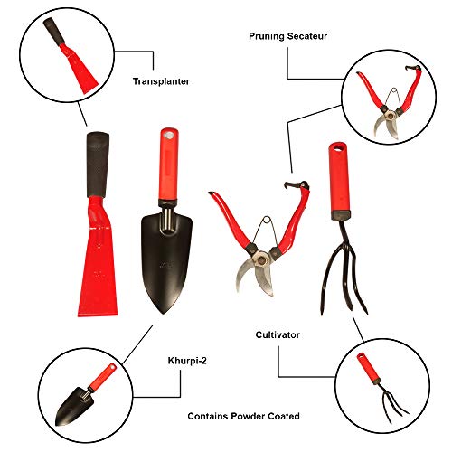 Tata Agrico Best Gardening Tools Set, Weeding Trowel, Cultivator,Khurpa and Secateurs (4 Piece)