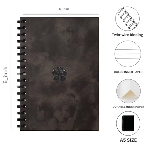 Image of zenithink Black Clover Wiro Journal Notebook | 80 gsm Paper With 350GSM Hard Cover | Unruled | Pages - 160 | A5 Size | Wiro Binding | Versatile for School, Home & Office