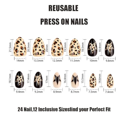 Image of Leopard Print Press on Nails Medium Almond Tortoise Shell Amber Fake Nails