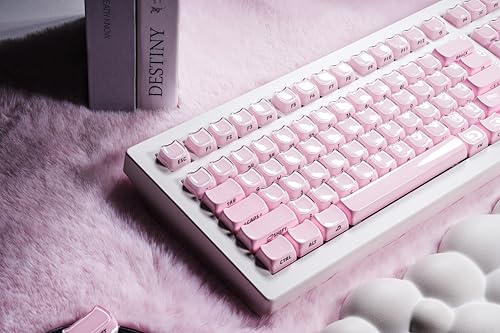 Image of ZORNHER CG870 Wireless Mechanical Keyboard,80% Pink & White Gaming Keyboard, Creamy Keyboard,Cute Jelly Cat Clear Ceramic Jade Keycaps,Girly Aesthetics Kitty Keyboard,Creamy Sounding Linear Switches