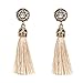 Women Vintage Earring Hollow Crystal Tassel Dangle Stud Earrings (Beige)