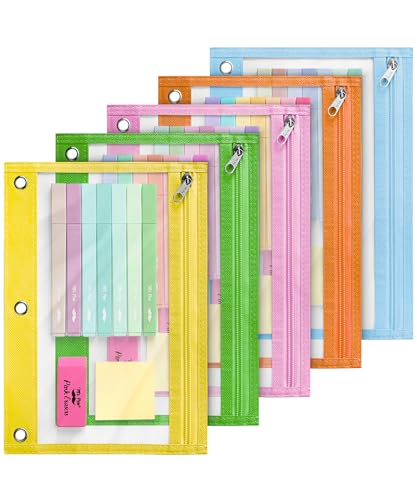 Image of Mr. Pen- Pencil Pouch for 3 Ring Binder, 5 Pack, 10 inchx7 inch, Smooth Zipper | Clear Window, Large Capacity Pencil Case with 3 Reinforced Grommets for School, Office, Supplies Storage | Clear Window, Large Capacity Pencil Case with 3 Reinforced Grommets for School, Office, Supplies Storage