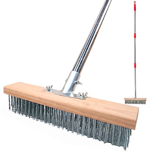 Image of Stainless Steel Wire Heavy Duty Brush 30 cm Durable Metal Wooden Brush with 70 inch Long Stainless Steel Pole for Swimming Pool, Terrace, Bathroom, Garden, Block, Moss, Stains Cleaning