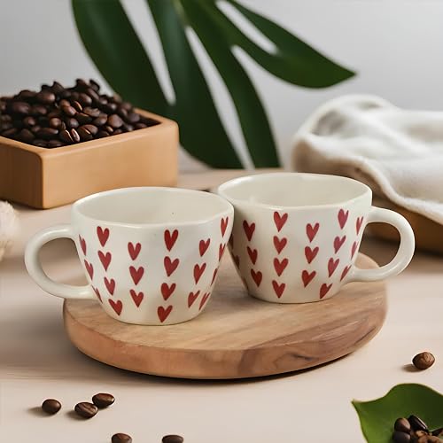 Image of Ceramic Coffee Mug with Red Hearts Pattern, White (Standard, 1, Count)
