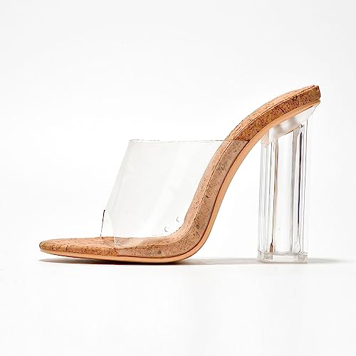 Image of Cape Robbin Fusion Chunky Block High Heels for Women, Transparent Booties for Women