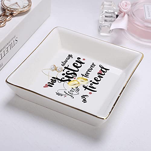 Image of Sisters Gifts from Sister in Law Happy Birthday Gift for Women | Funny,Big Brother,Little Ceramic,Small Jewelry Dish,Unique,Trinket Tray,Best Ring Plates,Always My Sister, Forever My Friend