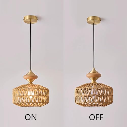 Lámpara colgante de cuerda de cáñamo para iluminar techos oscuros de comedor 5