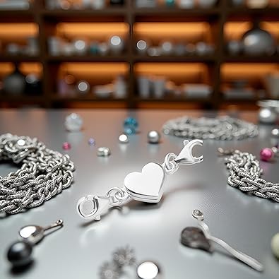 Silver Heart Double Lobster Clasp, DIY Jewelry Making Necklace Bracelet Extender, Crafts for Bracelet Necklace Clasps and Closures - Image 3