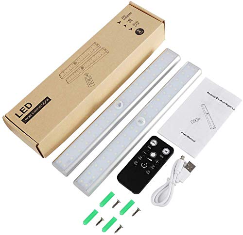 Litake Under Cabinet Lighting Rechargeable, Dimmable Wireless 32 LED Closet Under Counter Shelf Lights with Remote, Stick On Magnetic LED Light Bar with Timer,2 Packs