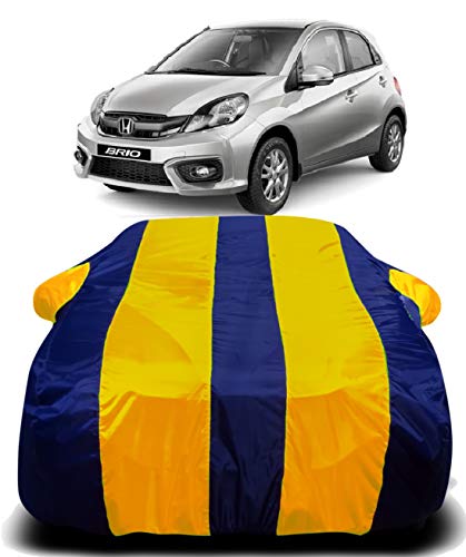 Image of Waterproof Car Cover Compatible for Honda Brio with Ultra Surface Body Protection (Yellow Stripes)