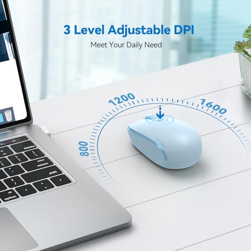 Image of TECKNET Compact Ambidextrous Wireless Mouse for Laptop Blue | 2.4G Quiet Computer Mouse with USB Receiver, 3 Adjustable DPI Portable Cordless Mice for Chromebook, Laptop, PC, Mac