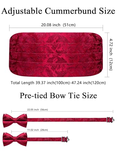 Image of Paisley Floral Tuxedo Cummerbund Bow Tie Pocket Square Set for Men