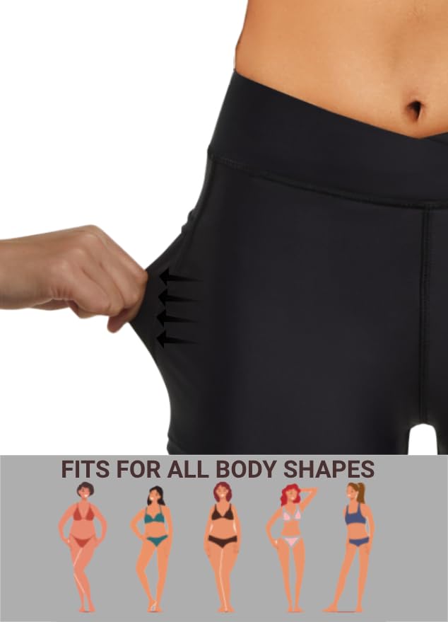 Women 3" High Waisted Swim Board Shorts V Cross Boy Shorts Swim Bathing Suit Bottoms Swimwear with Pockets3