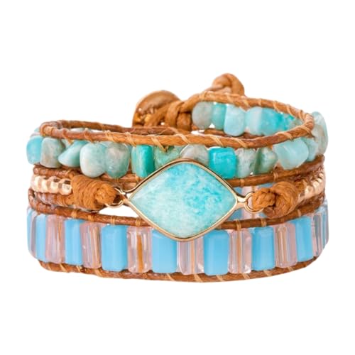 Image of YGLINE Natural Stone Bracelet 5 Wraps Bracelet Handmade Blue Color Boho Bracelet for Women Bracelet