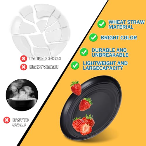 Image of Rubtlamp 16Pcs Plastic Wheat Straw Dinnerware Set, Reusable Plastic Dishes Set for 4, Kitchen Plates And Bowls Set (Deep Four Colors) Include Dinner Plates, Dessert Plates, Cereal Bowls, Cups